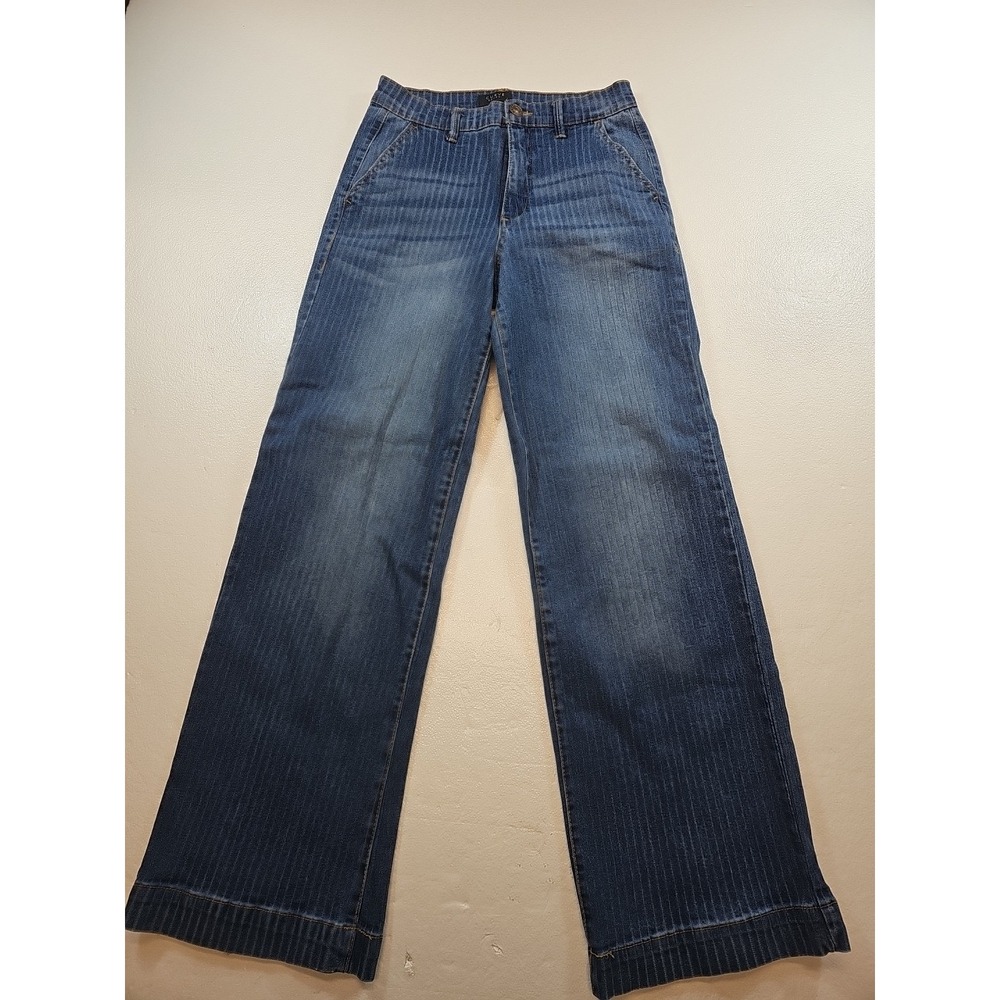 Curve Appeal Wide Leg Jeans Womens 4/27 (27x31) Blue High Rise Striped Flare